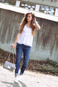 Perlen Jeans Outfit of the day Jeans mit Perlen verzieren lookbook fashionpost