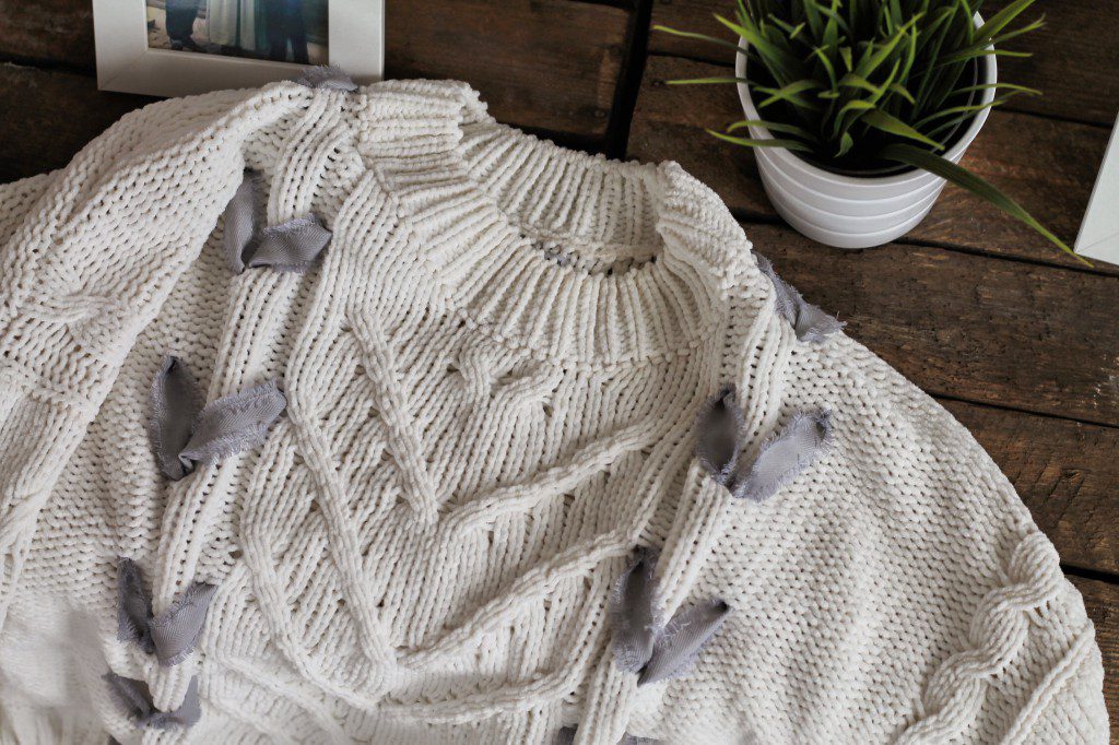 Zopfmuster Damen Pulli Strickpullover mit Band Schnürung blogger DIY Fashion Upcycling Kordel Herbst Trend