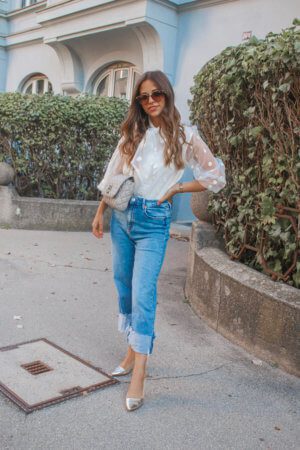 Punktgenau! Outfits mit gepunkteten Trend Blusen