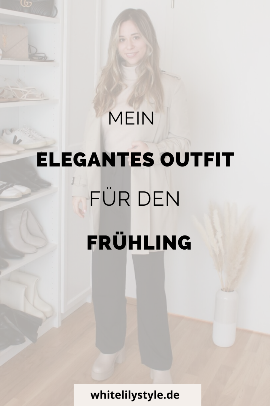 Elegantes Frühlingsoutfit mit weiter Hose, Rollkragen und Trenchcoat