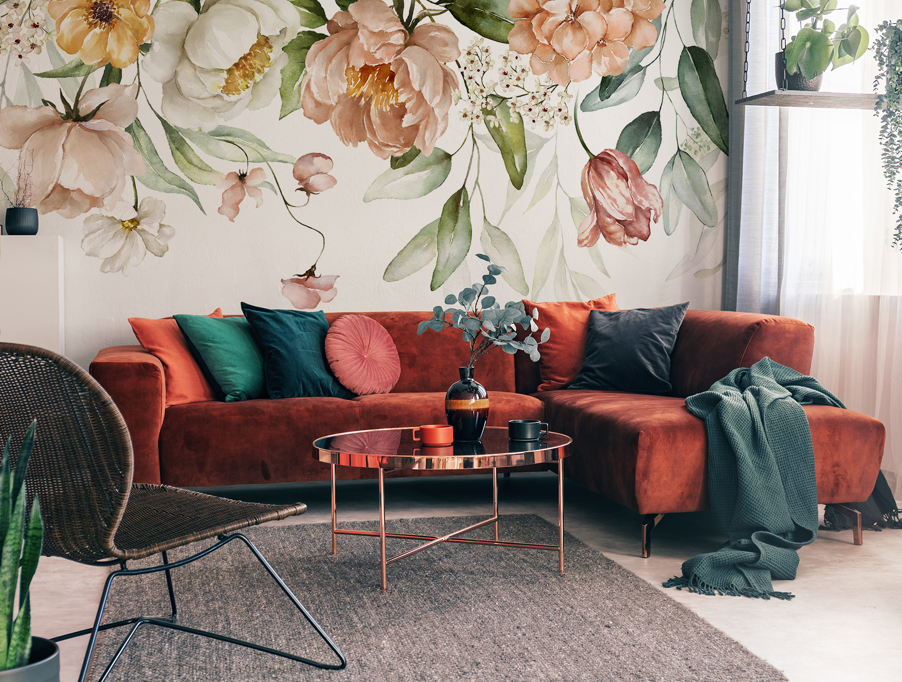 Minimalistische bunte Fototapete im Wohnzimmer